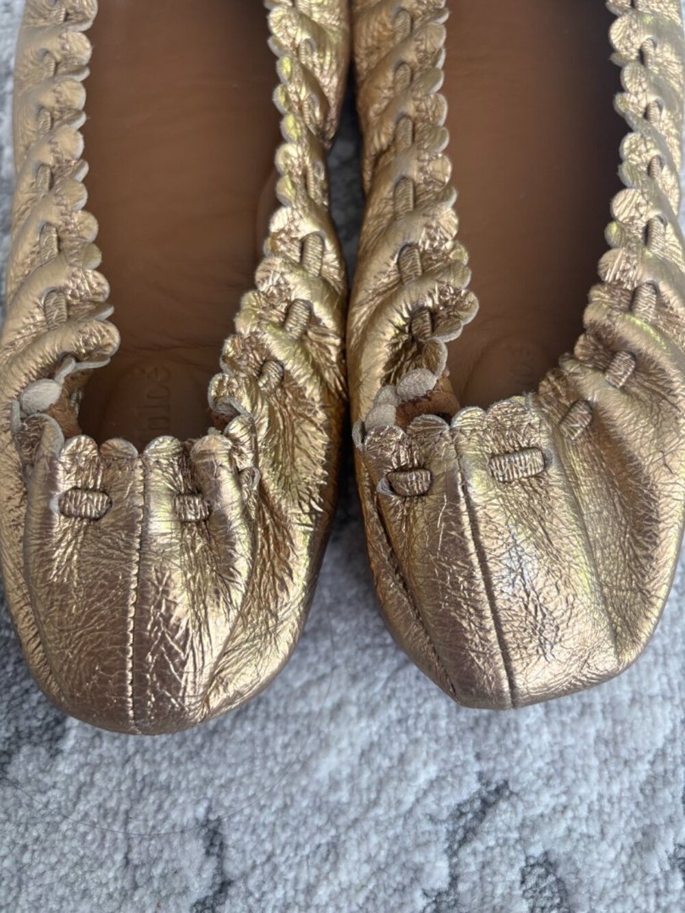 See By Chloe Metallic Gold Ruched Leather Flats - Picture 5 of 7